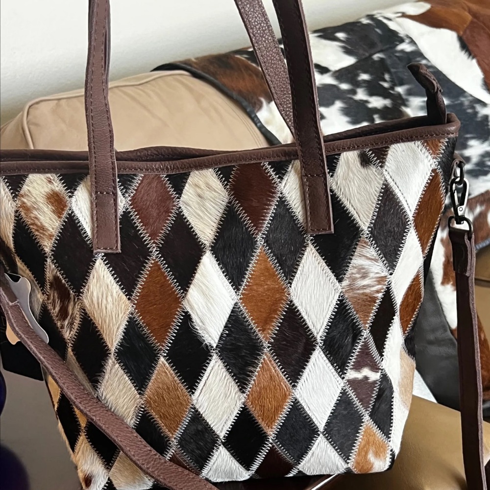 Brown and White Argyle Tote Bag